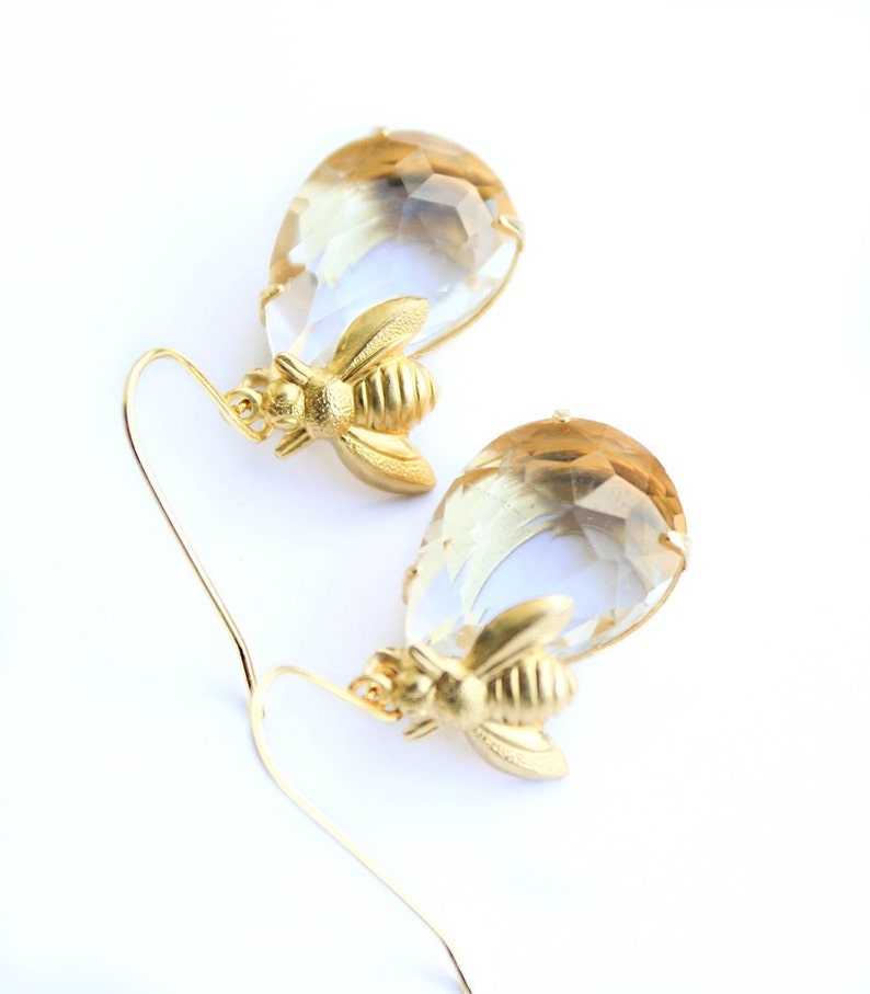 Honey Bee Earrings Summer Jewelry Gold Bumblebee Drop Earrings Etsy