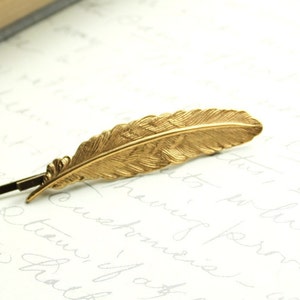 Feather Bobby Pin Gold Feather Hair Pin Golden Nature Hair Accessories Woodland Accessories Nature Inspired Bird Feather Hair Clip Barrette image 2