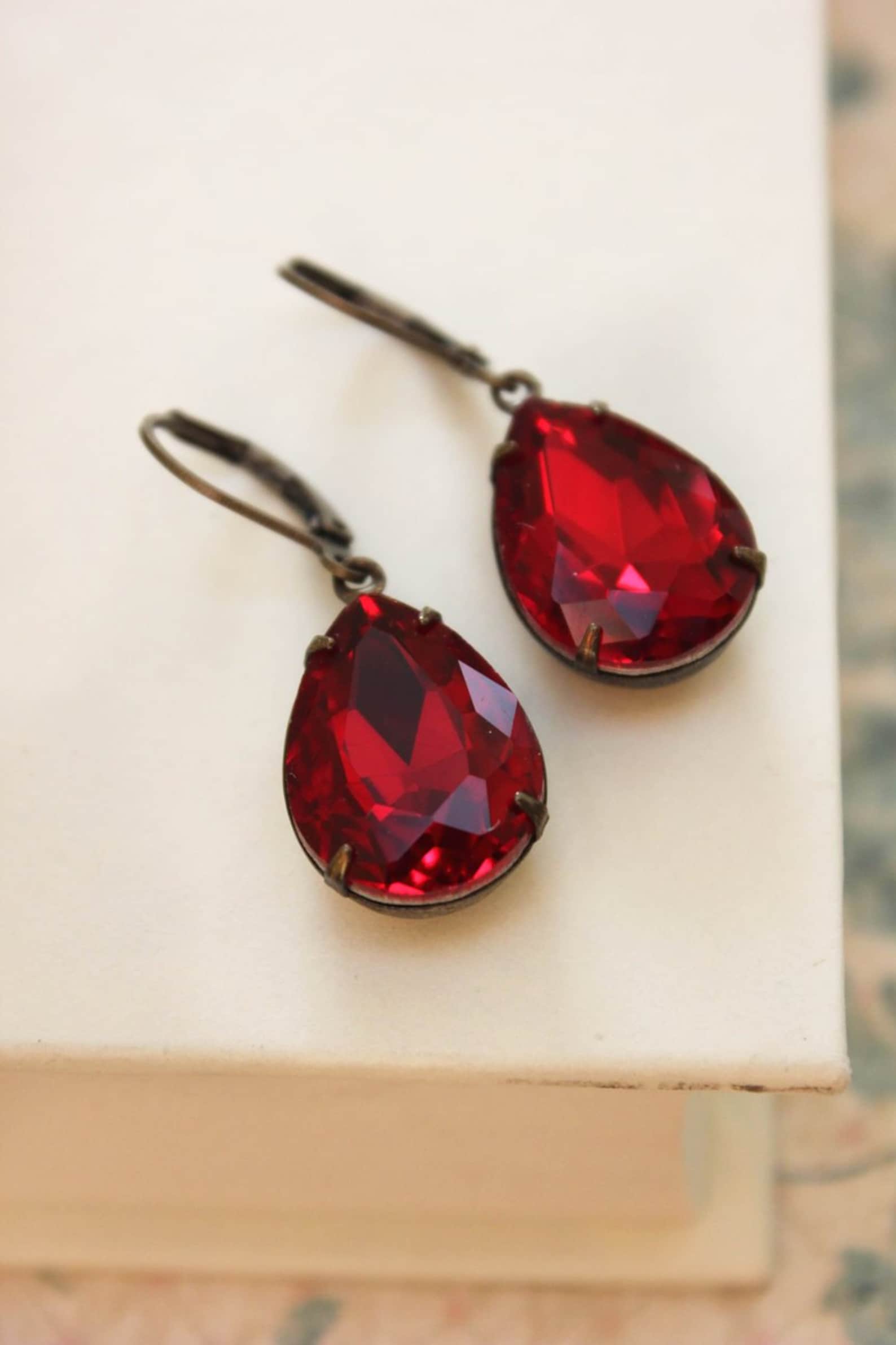 Ruby Red Earrings Gift for Women Deep Red Glass Drop Teardrop | Etsy