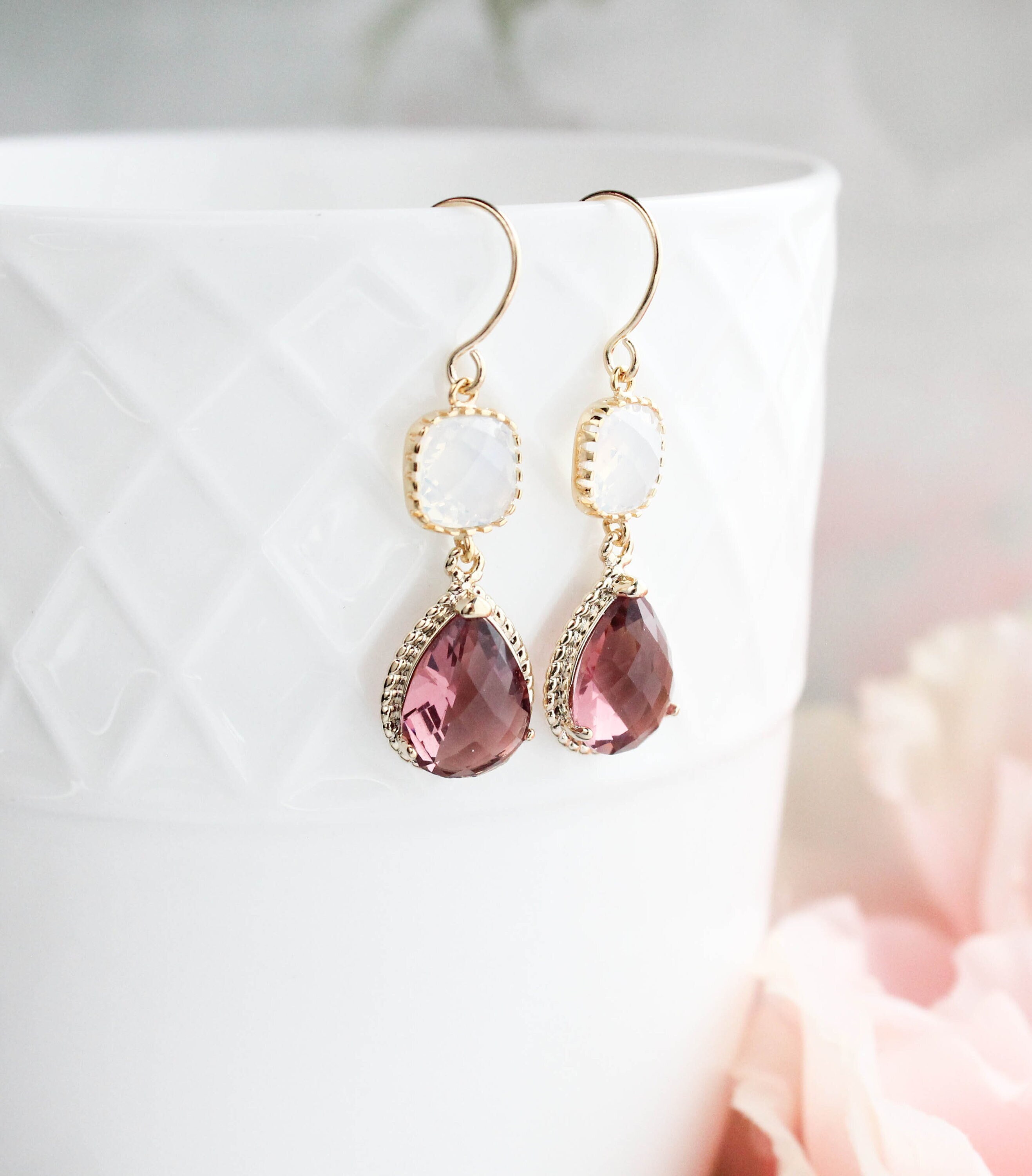 Stoned Filigree Drop Earrings - Blush Rose Stoned Filigree Drop Earrings - Blush Rose