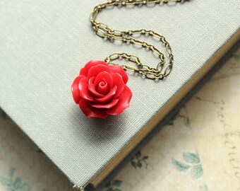 Red Rose Necklace Red Flower Pendant 