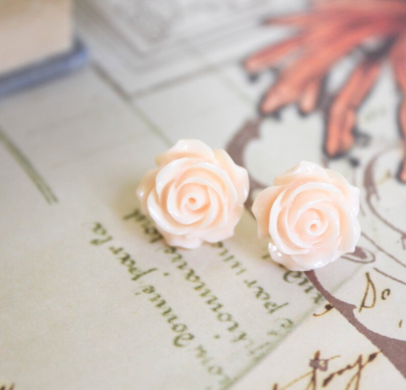 Light Peach Rose Earrings Flower Stud Earrings Surgical Steel Etsy