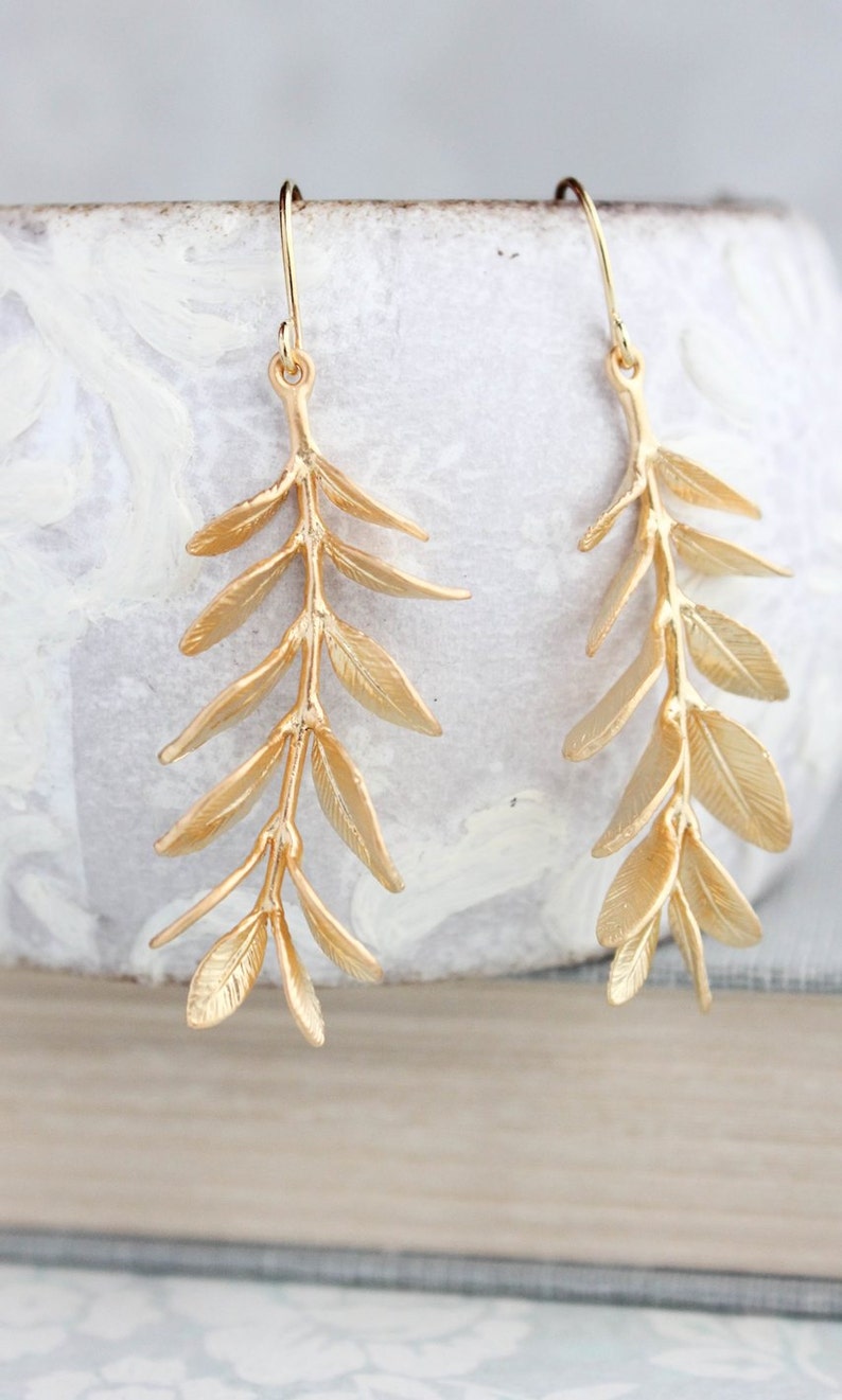 Leafy Gold Branch Earrings Long Gold Earrings Dangle Etsy