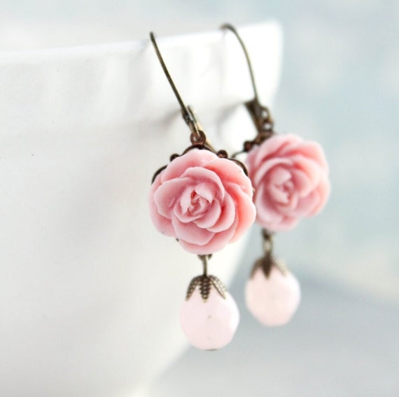 Stoned Filigree Drop Earrings - Blush Rose Stoned Filigree Drop Earrings - Blush Rose