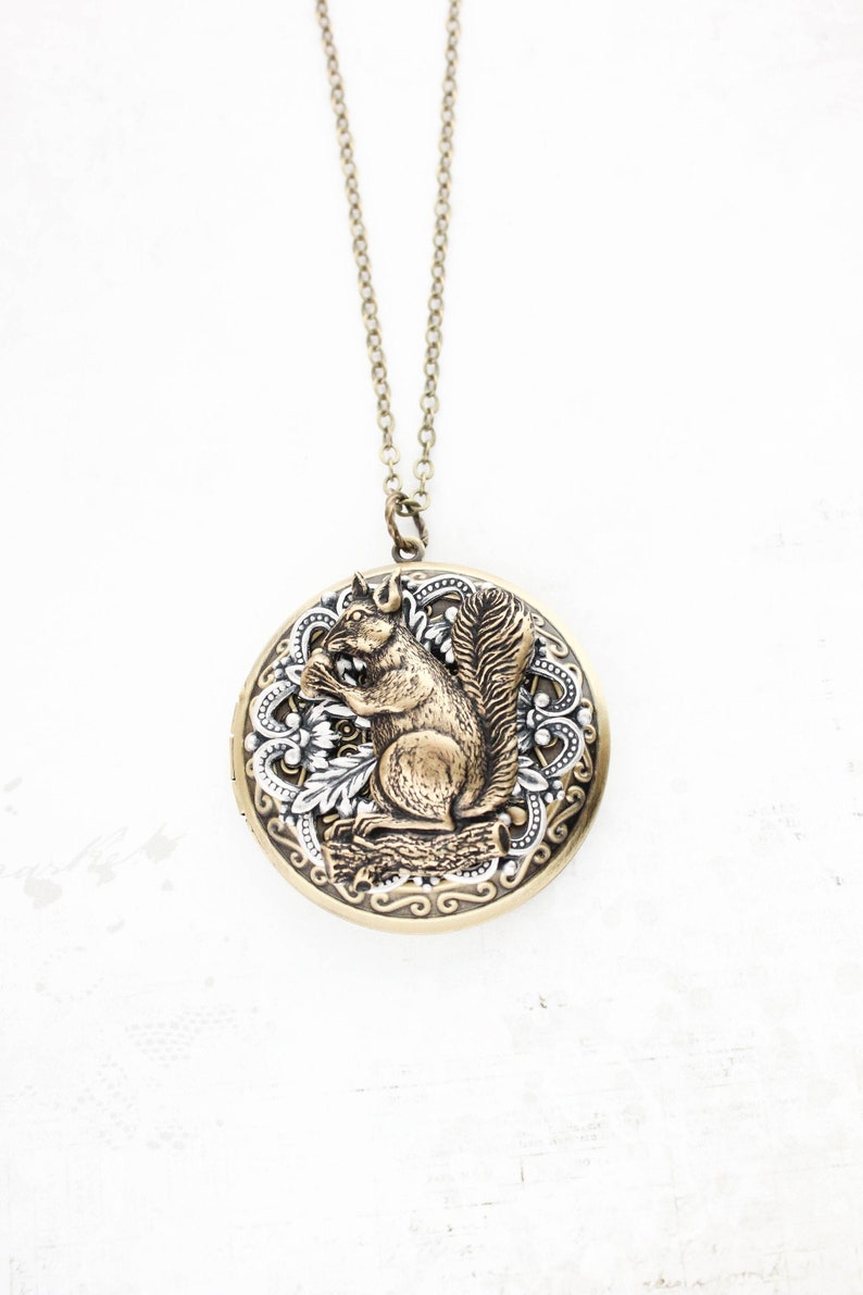 Squirrel Locket Necklace Big Photo Locket Forest Nature Creature Animal ...