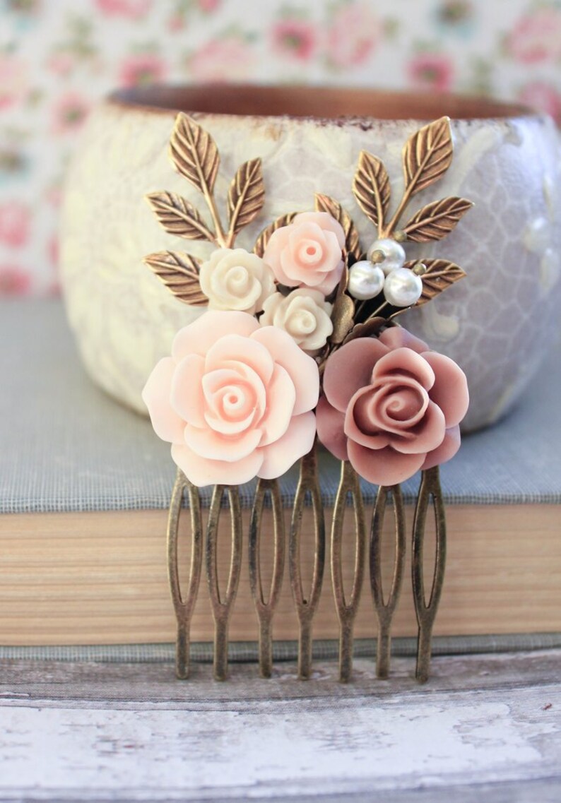 Wedding Hair Comb Dusty Pink Rose Comb Bridal Comb Flowers for Etsy