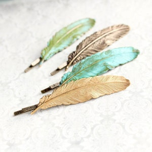 Feather Bobby Pin Gold Feather Hair Pin Golden Nature Hair Accessories Woodland Accessories Nature Inspired Bird Feather Hair Clip Barrette image 5