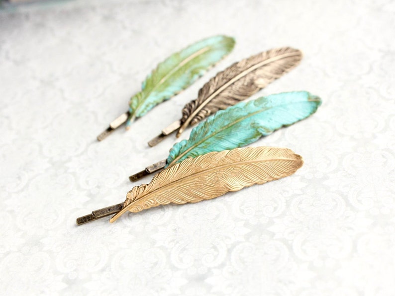 Feather Bobby Pin Gold Feather Hair Pin Golden Nature Hair Accessories Woodland Accessories Nature Inspired Bird Feather Hair Clip Barrette image 5