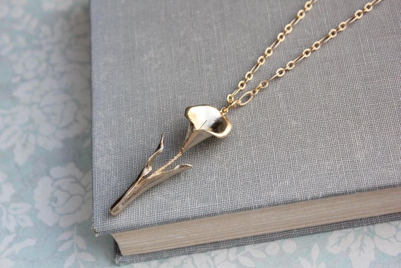 Calla Lily Necklace Matte Gold Flower Pendant Easter Jewelry Etsy