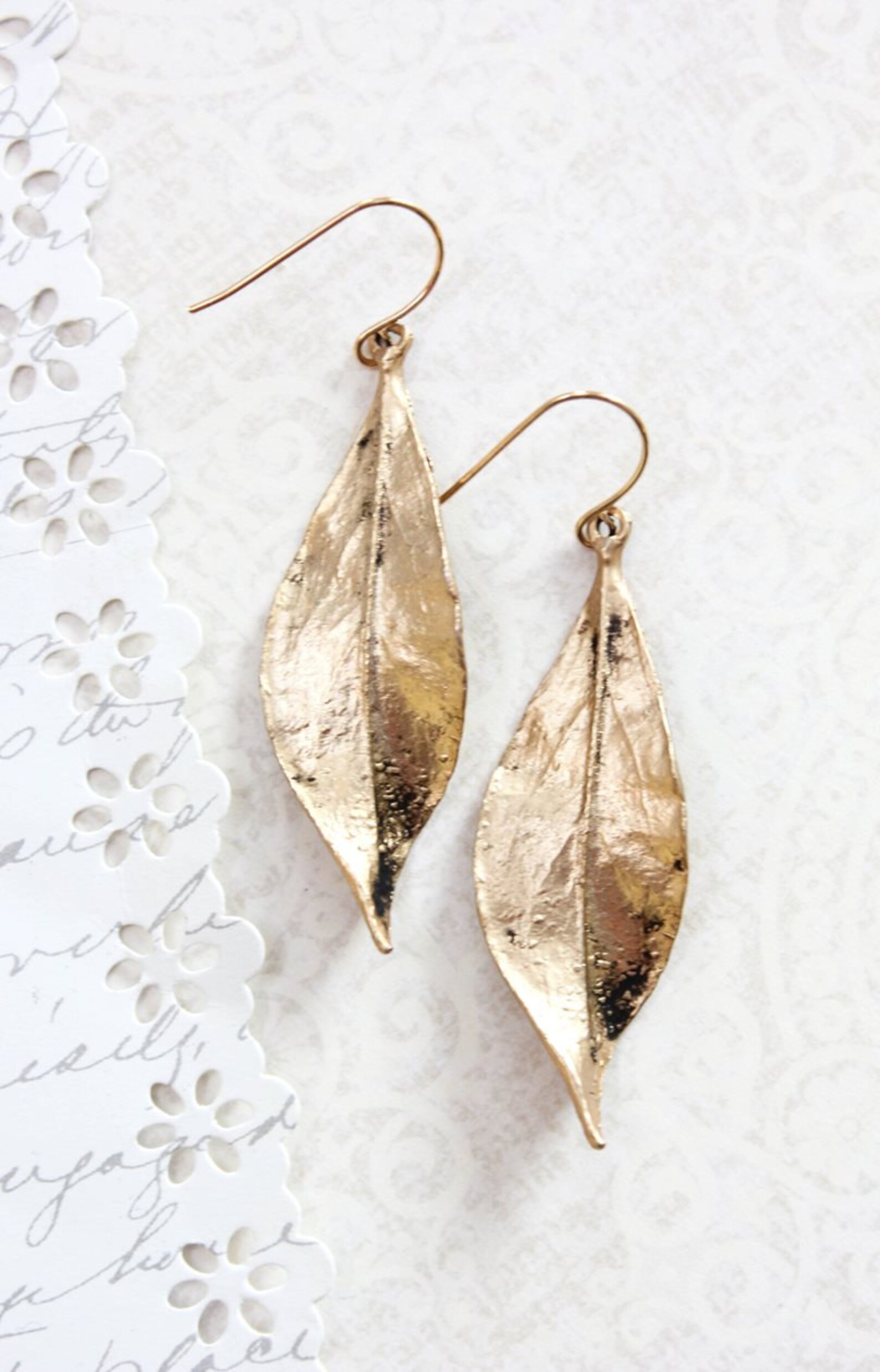 Long Gold Leaf Earrings Woodland Jewellery Nature Inspired Etsy