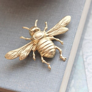 Bee Brooch Rustic Raw Gold Brass Bee Lapel Pin Nature Brooch Insect Wings Woodland Vintage Style Natural History Entomology Gift For Her