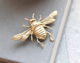 Bee Brooch Rustic Raw Gold Brass Bee Lapel Pin Nature Brooch Insect Wings Woodland Vintage Style Natural History Entomology Gift For Her