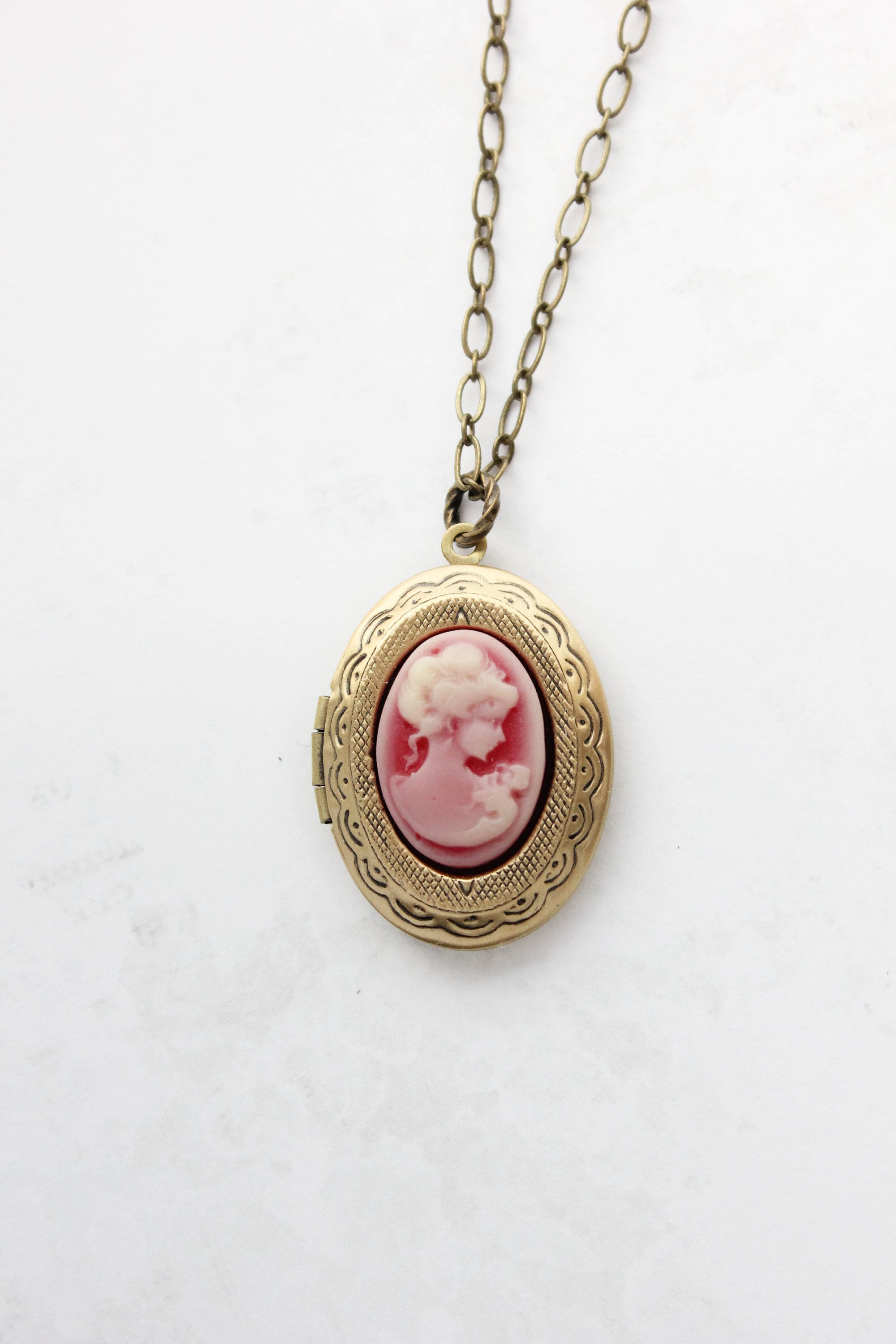 Pink Rose Locket Necklace, Pretty Photo Locket, Vintage