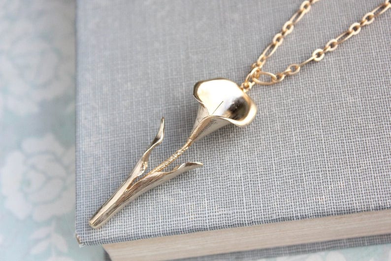 Calla Lily Necklace Matte Gold Flower Pendant Easter Jewelry Etsy