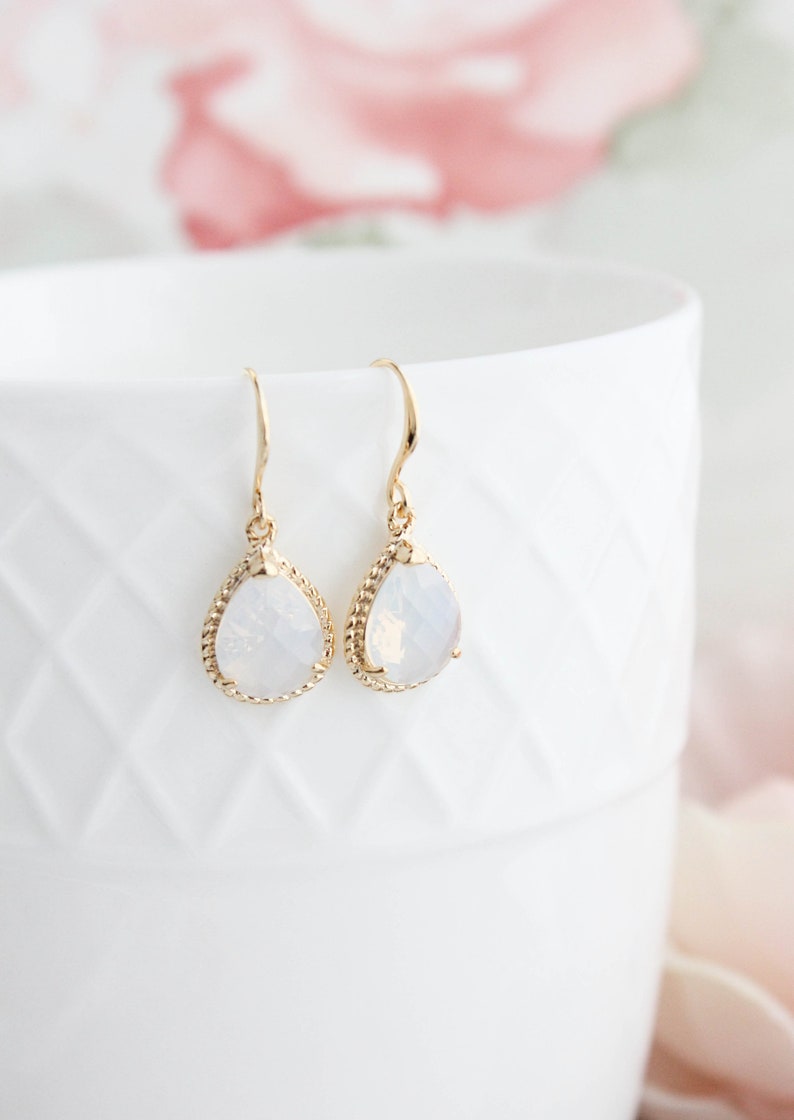 Light Green Glass Earrings, Sparkling Chrysolite Glass Jewel, Modern Pear Drop Earrings Sparkle Gold Teardrop Gift for Women Bridesmaids image 7