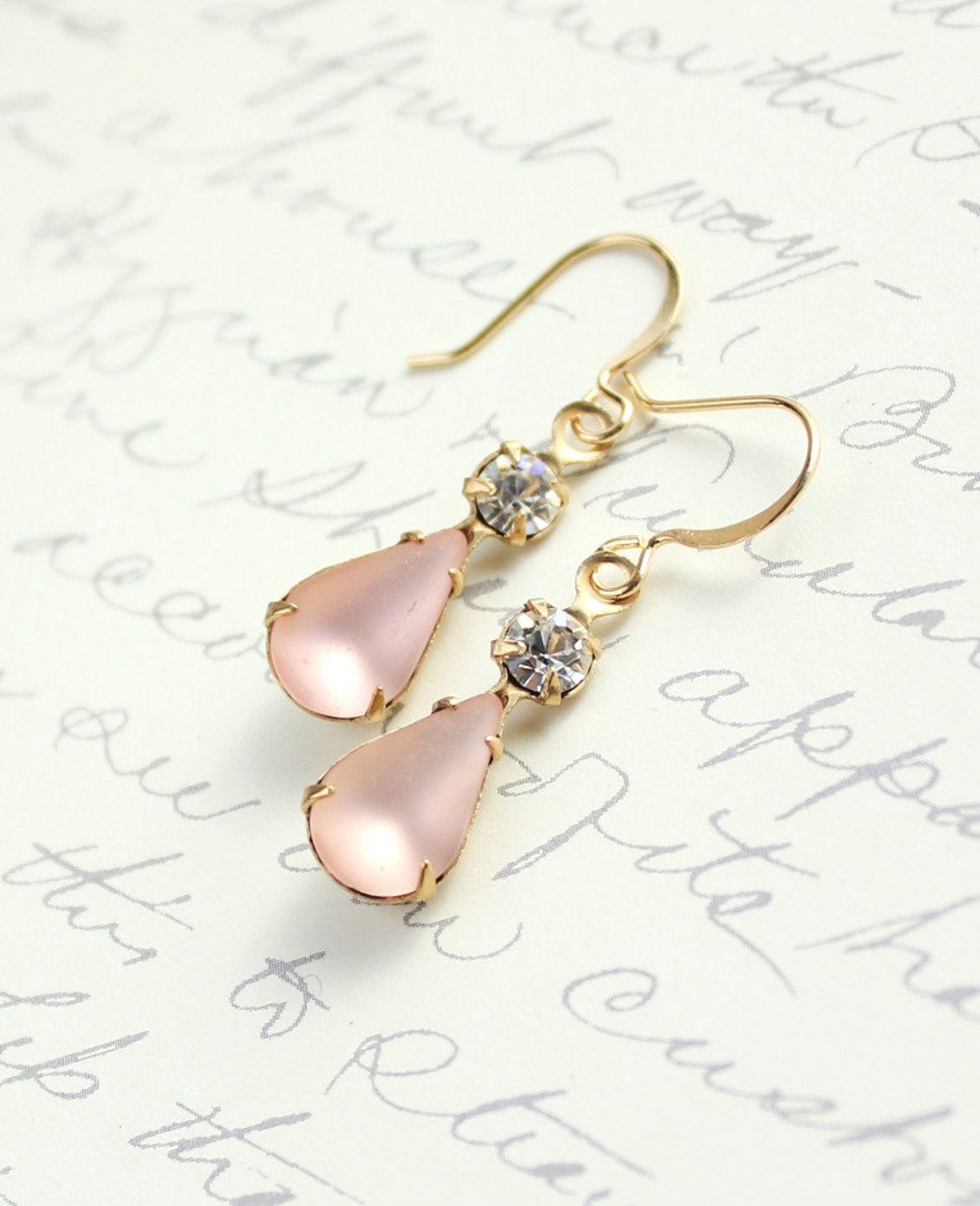 Pink Glass Earrings Bridal Earrings Vintage Glass Rose Pink Etsy