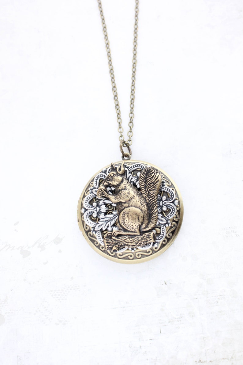 Squirrel Locket Necklace Big Photo Locket Forest Nature Creature Animal ...