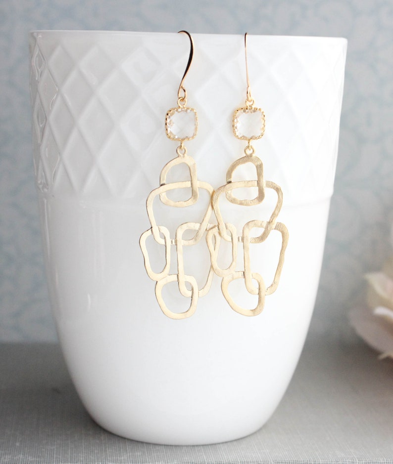 Modern Earrings Geometric Filigree Earrings Unique Gold Etsy