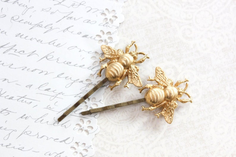 Hair Accessories Summer Wedding Gold Bee Bobby Pins Bumblebee Hair Pin Nature Inspired Woodland Wedding Insect Wings Honey Bees