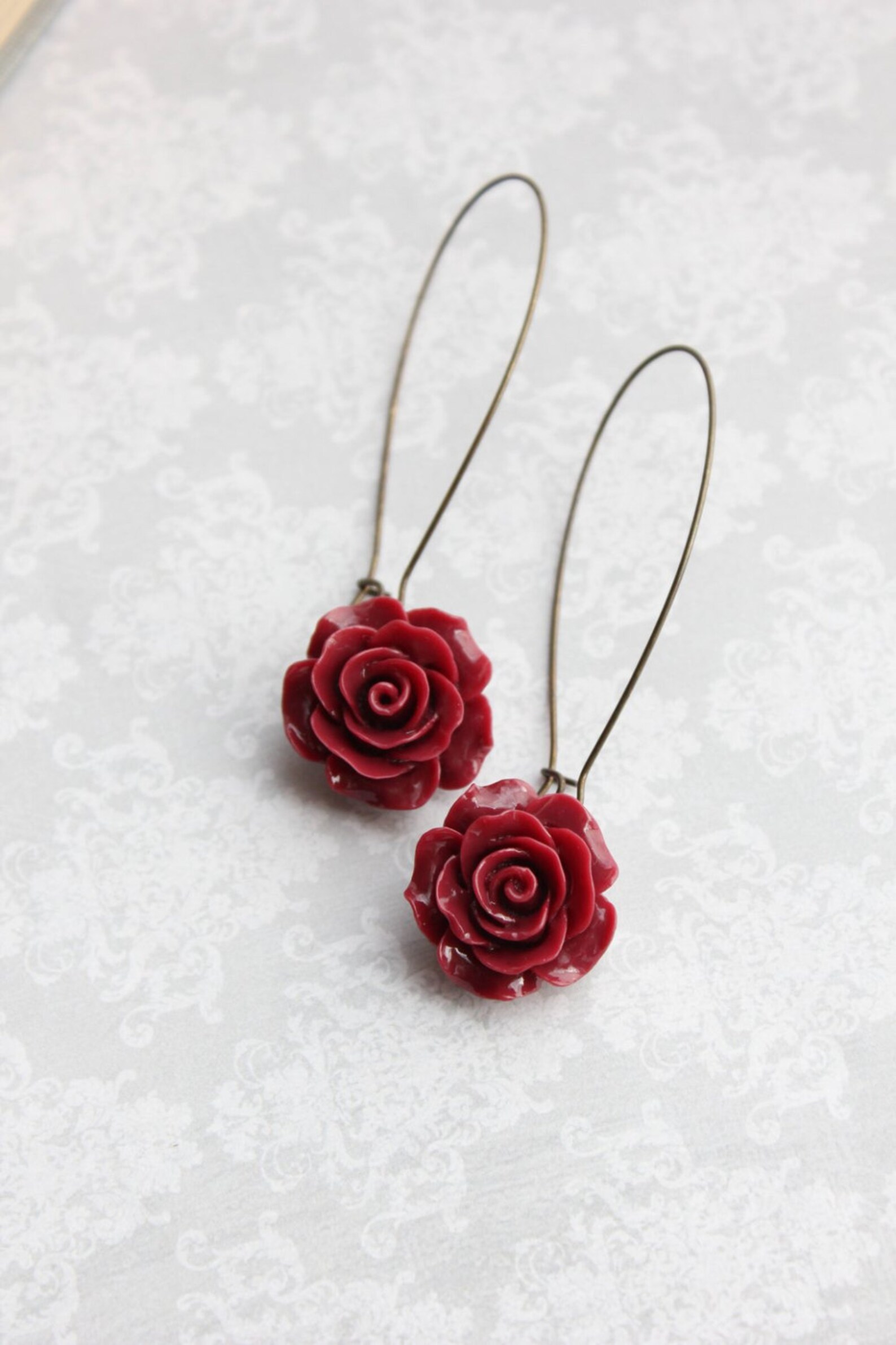 Deep Red Rose Necklace Vintage Inspired Dark Red Floral - Etsy