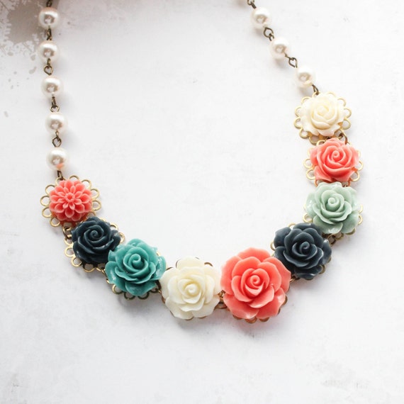 Navy and hotsell coral necklace