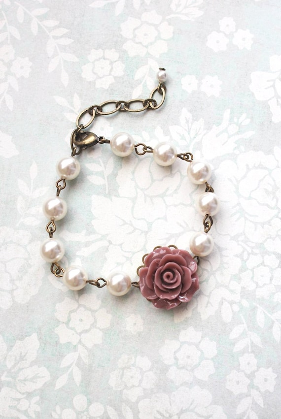 Carved Rose Black Bracelet - Dusty Rose main image 1