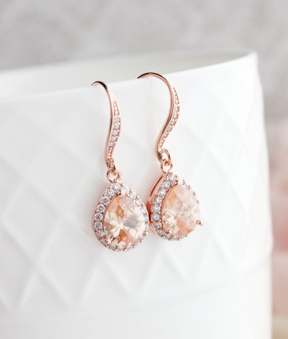 Stoned Filigree Drop Earrings - Blush Rose Stoned Filigree Drop Earrings - Blush Rose