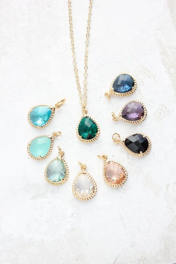 Teardrop Necklace 9 Colors Gold Chain Dark Blue Teardrop Pendant