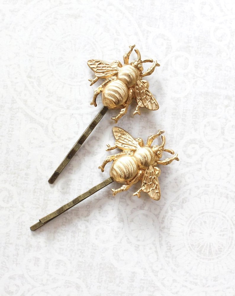 Hair Accessories Summer Wedding Gold Bee Bobby Pins Bumblebee Hair Pin Nature Inspired Woodland Wedding Insect Wings Honey Bees