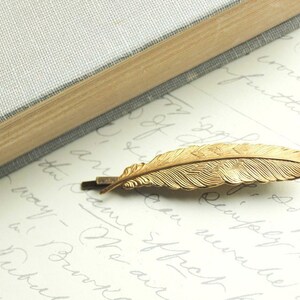 Feather Bobby Pin Gold Feather Hair Pin Golden Nature Hair Accessories Woodland Accessories Nature Inspired Bird Feather Hair Clip Barrette image 4