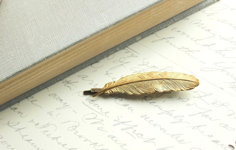 Feather Bobby Pin Gold Feather Hair Pin Golden Nature Hair Accessories Woodland Accessories Nature Inspired Bird Feather Hair Clip Barrette image 4