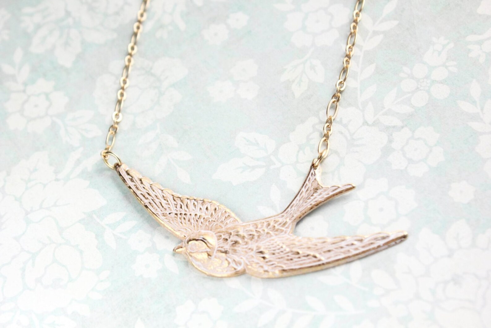 White Bird Necklace Statement Necklace Raw Gold Brass Flying Etsy