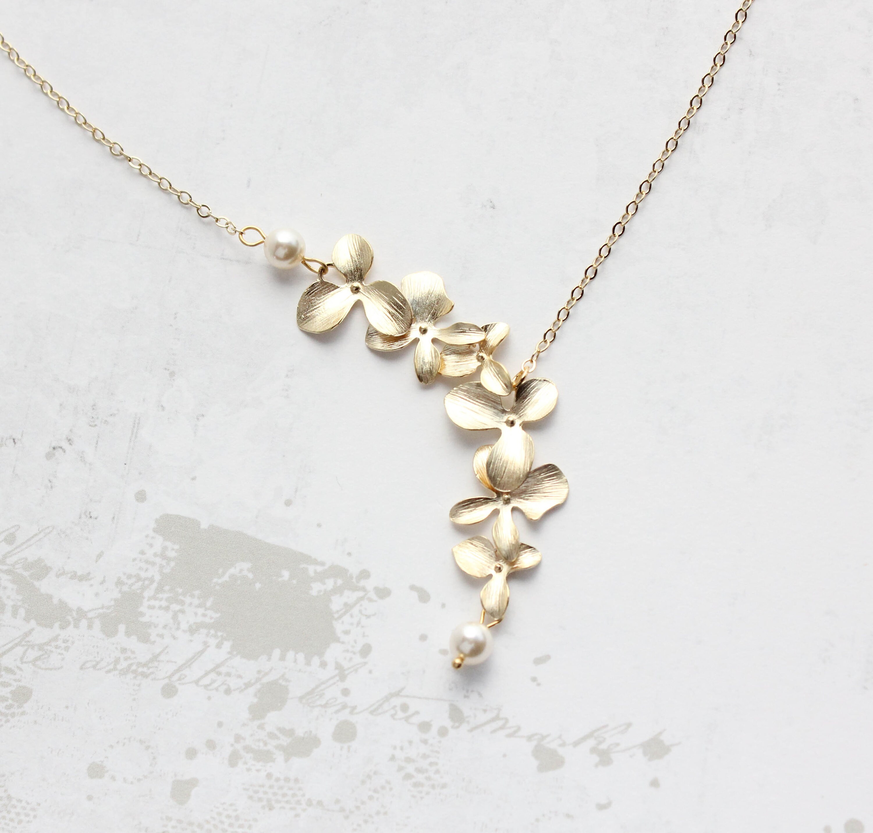 Orchid Flower Necklace Pearl Necklace 