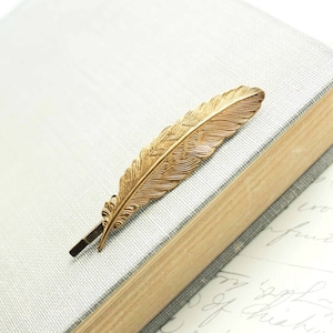Feather Bobby Pin Gold Feather Hair Pin Golden Nature Hair Accessories Woodland Accessories Nature Inspired Bird Feather Hair Clip Barrette image 1