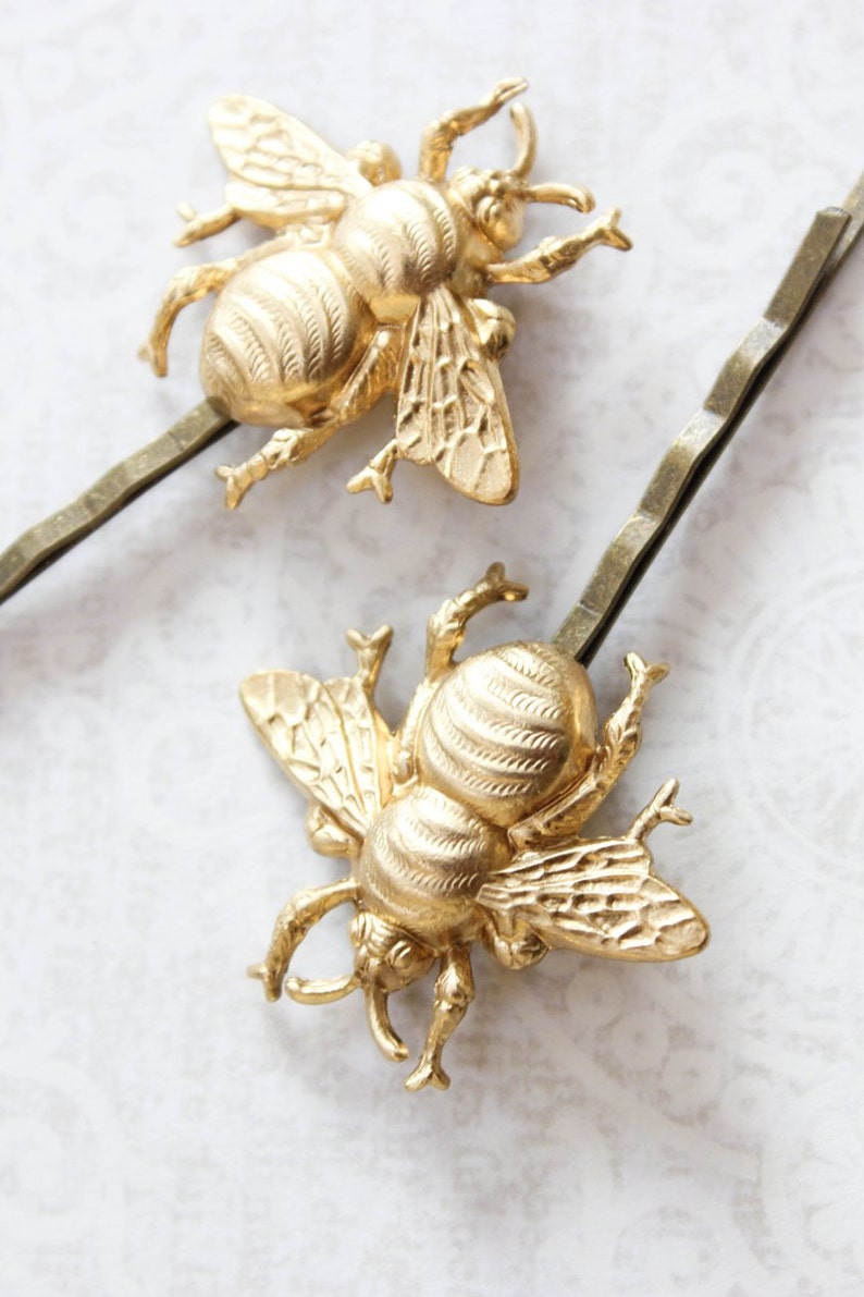 Hair Accessories Summer Wedding Gold Bee Bobby Pins Bumblebee Hair Pin Nature Inspired Woodland Wedding Insect Wings Honey Bees