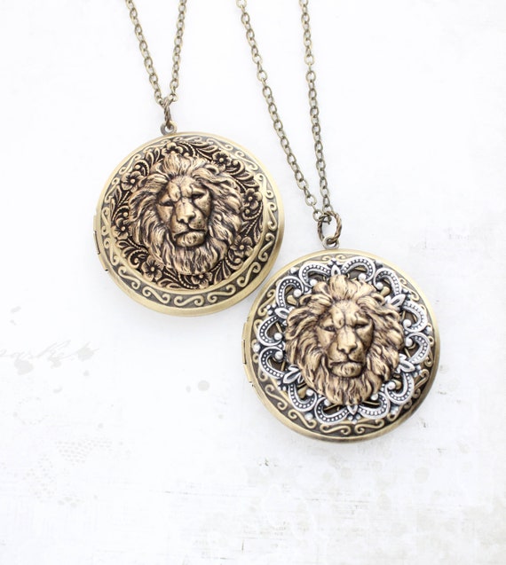 Lion Locket Necklace Animal Photo Locket Pendant Large Round