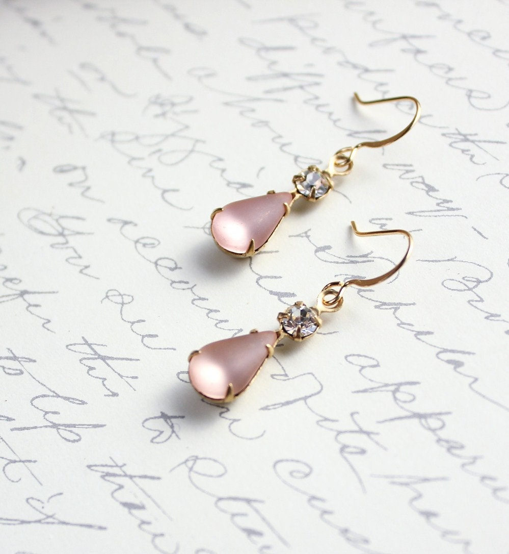 Pink Glass Earrings Bridal Earrings Vintage Glass Rose Pink Etsy