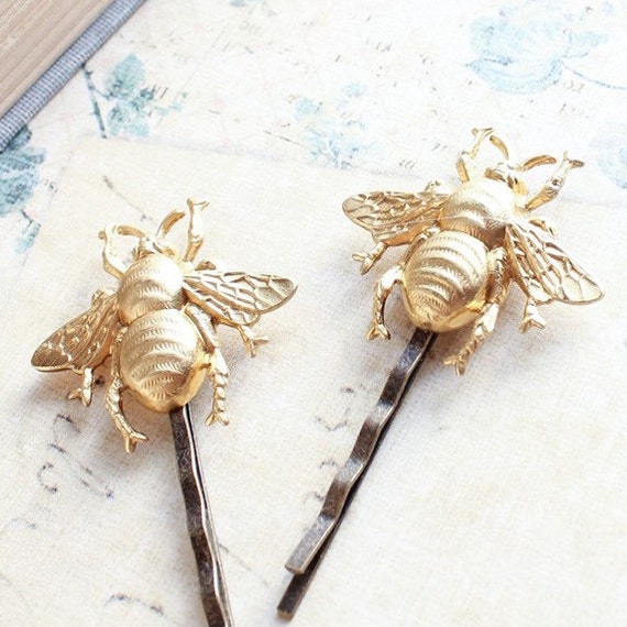 Bee Bobby Pins Gold Honey Bees Raw Brass Bumblebee Hair Pin Etsy