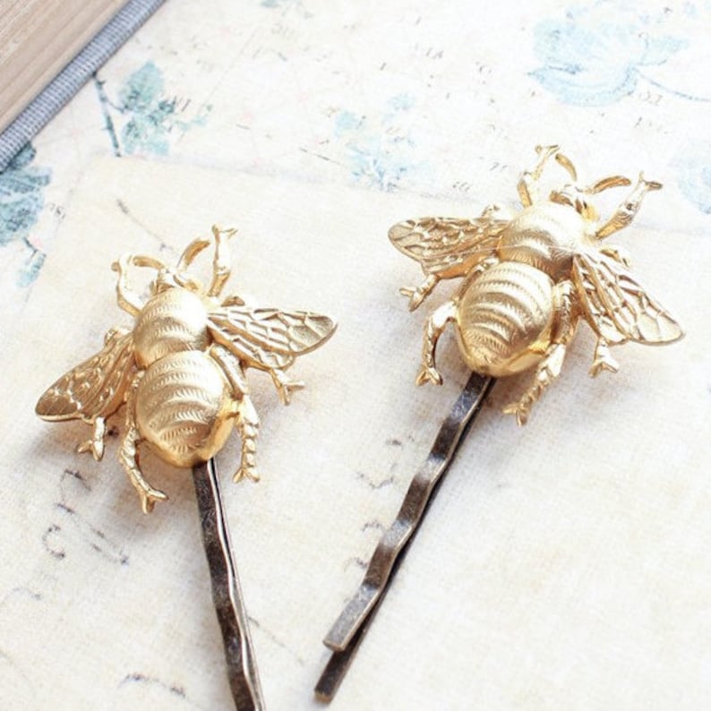 Hair Accessories Summer Wedding Gold Bee Bobby Pins Bumblebee Hair Pin Nature Inspired Woodland Wedding Insect Wings Honey Bees