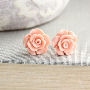 Peach Blush Rose Studs Little Flower Earrings Surgical Steel Posts Tiny Rose Jewelry Nickel Free Small Gift Items Cute Stocking Stuffers