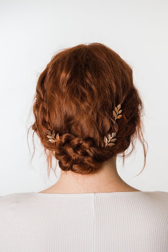 Leaf Bobby Pins, Rose Gold Branch Hair Pin Twig Bobbies  display picture 3