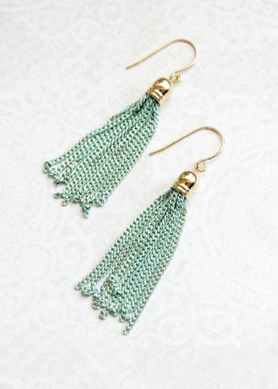 Aqua Tassel Bullhead Earrings