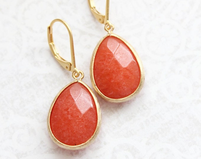 Burnt Orange Earrings Matte Gold Dangle Earrings Pumpkin Glass Etsy