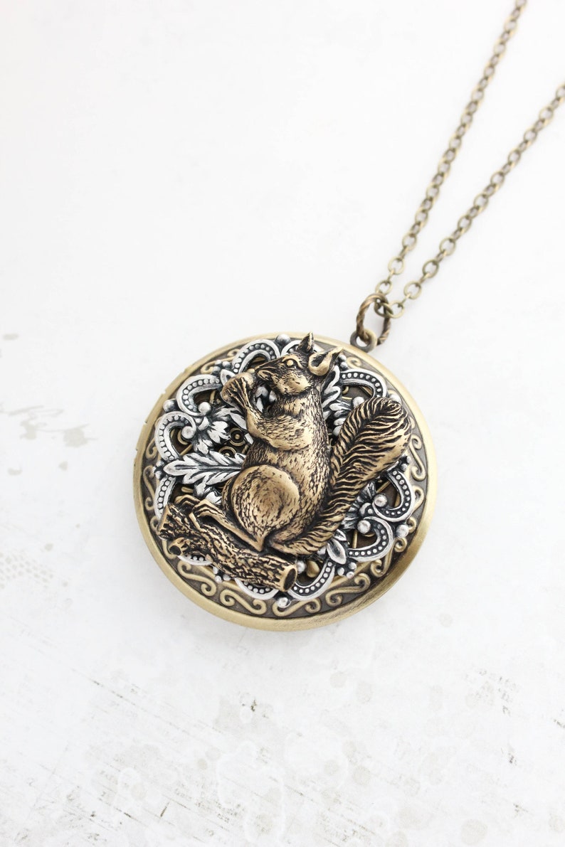 Squirrel Locket Necklace Big Photo Locket Forest Nature Creature Animal ...