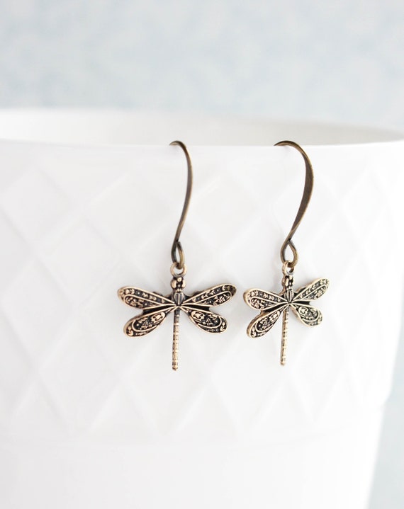 Brass Multicolored Dragonfly Earrings with Drop Brass Multicolored Dragonfly Earrings with Drop