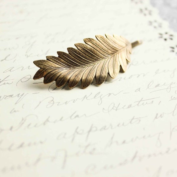 Leaf Bobby Pin, Fern Leaf, Golden leaf, Nature Hair Accessories, Modern Woodland