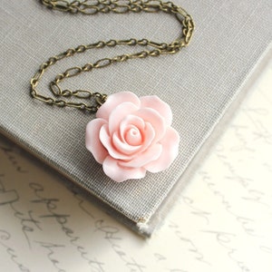 Pink Rose Necklace Country Chic Flower Jewelry Pastel Fashion Floral Jewellery Bridesmaids Gift Bridal Necklace Botanical French Style