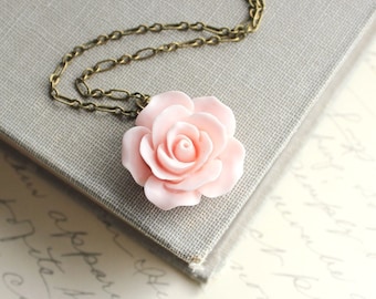 Pink Rose Necklace Country Chic Flower Jewelry Pastel