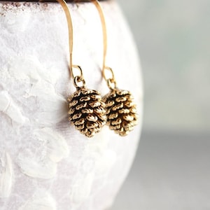 Rustic Gold Pinecone Earrings, Pine Cone earrings, Nature Jewellery, Woodland Wedding, Gift for Women, Small Drop Earring, Nickel Free