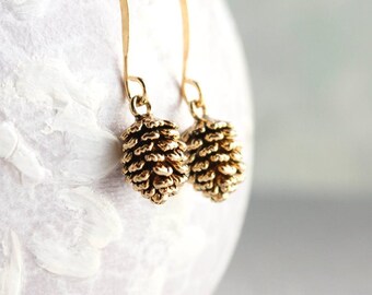 Rustic Gold Pinecone Earrings, Pine Cone earrings, Nature Jewellery, Woodland Wedding, Gift for Women, Small Drop Earring, Nickel Free